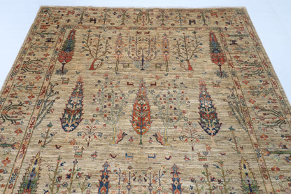 198 x 293 cm | Tree of life Gray Hand Knotted Wool Afghan Carpet