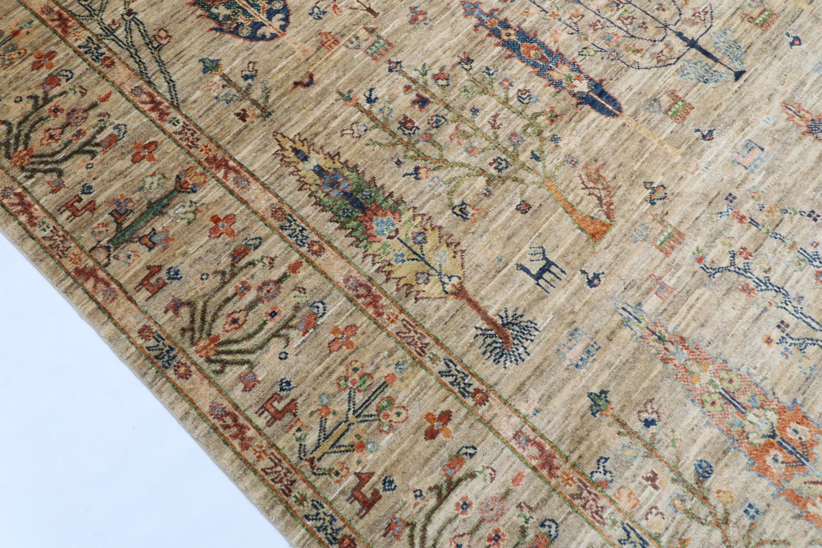 198 x 293 cm | Tree of life Gray Hand Knotted Wool Afghan Carpet