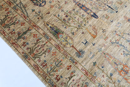 198 x 293 cm | Tree of life Gray Hand Knotted Wool Afghan Carpet