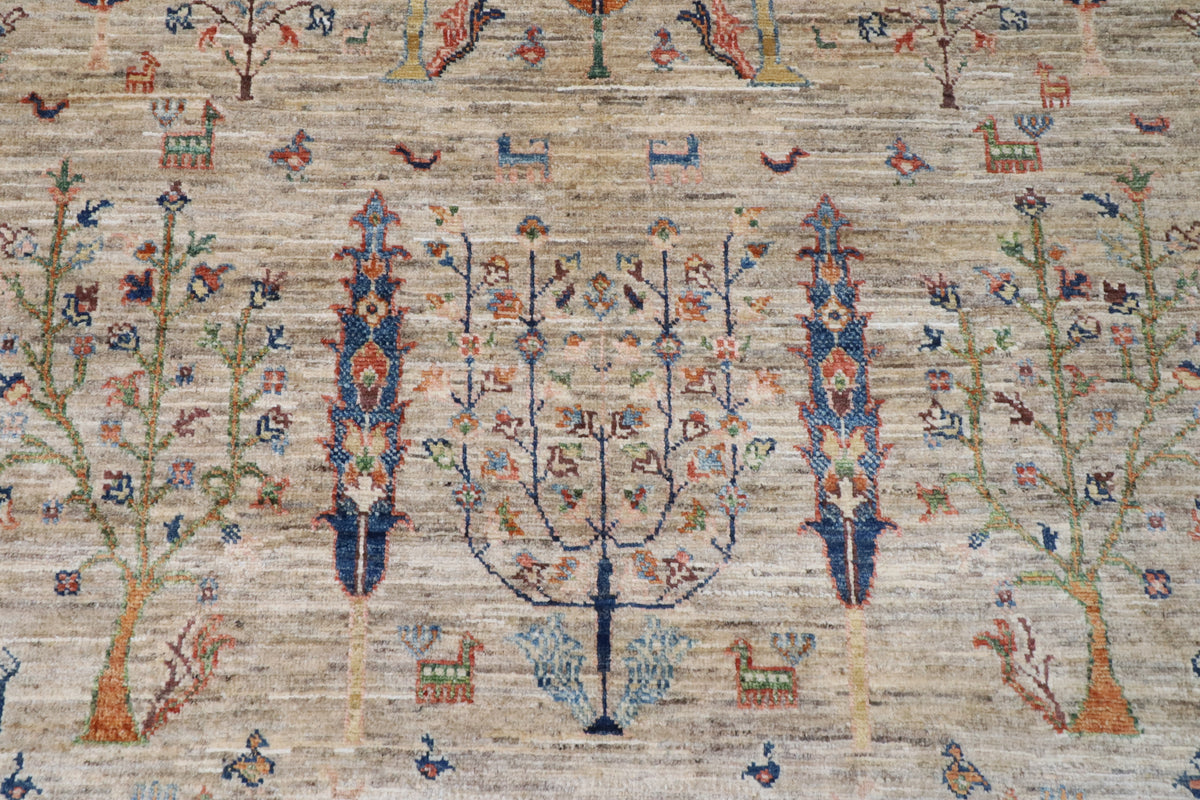 198 x 293 cm | Tree of life Gray Hand Knotted Wool Afghan Carpet