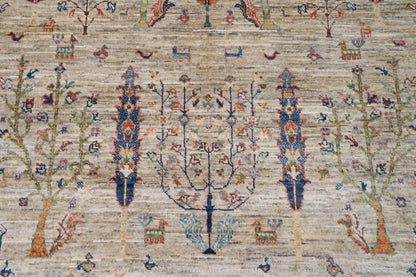 198 x 293 cm | Tree of life Gray Hand Knotted Wool Afghan Carpet