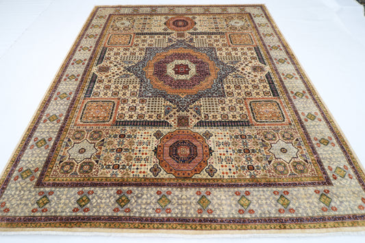 252 x 296 cm | Mamluk Beige Area Rug Afghan Hand Knotted Veg Dye Wool carpet