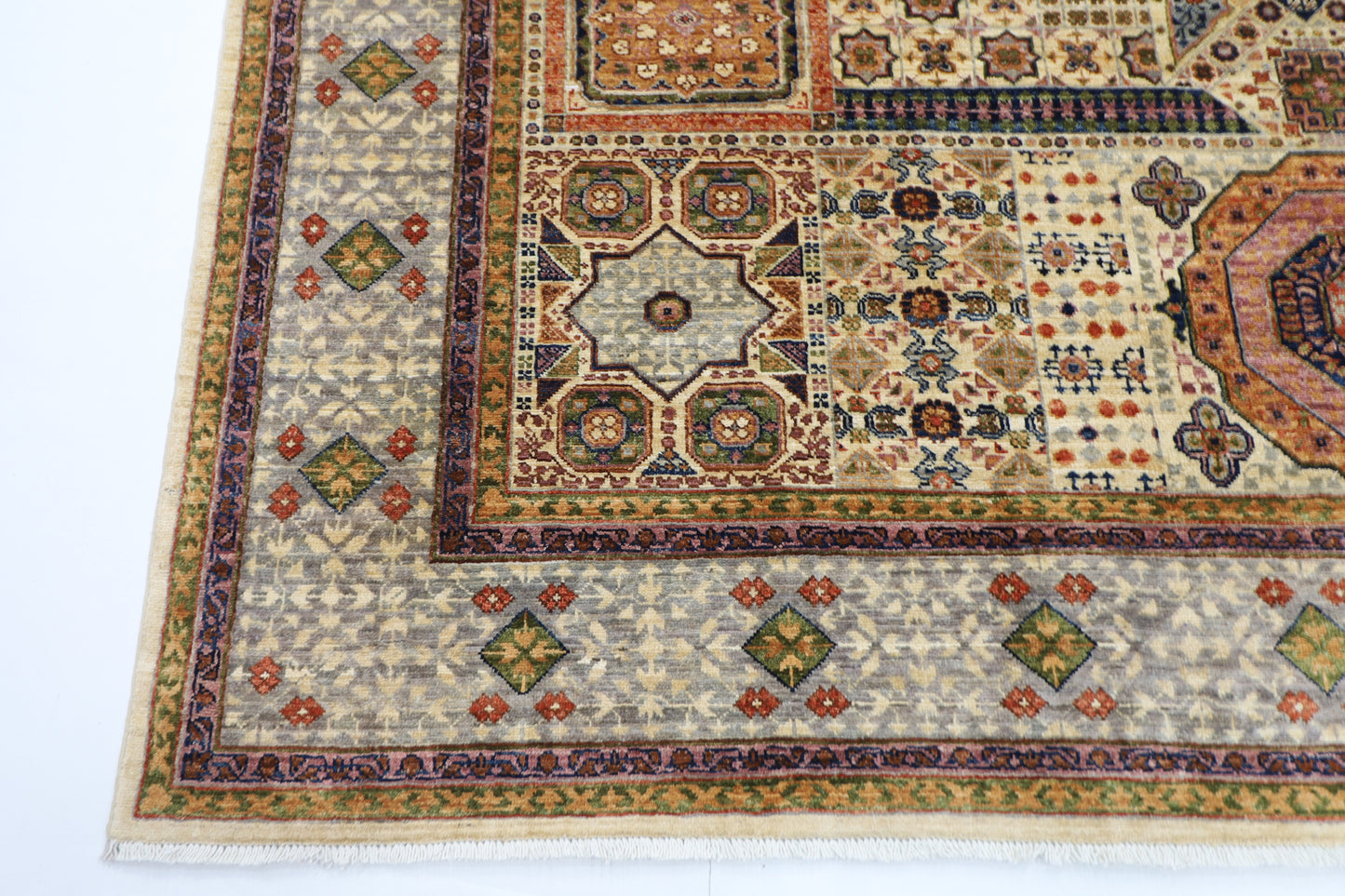 252 x 296 cm | Mamluk Beige Area Rug Afghan Hand Knotted Veg Dye Wool carpet