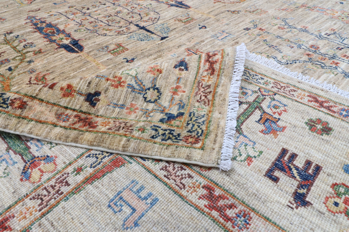 198 x 293 cm | Tree of life Gray Hand Knotted Wool Afghan Carpet