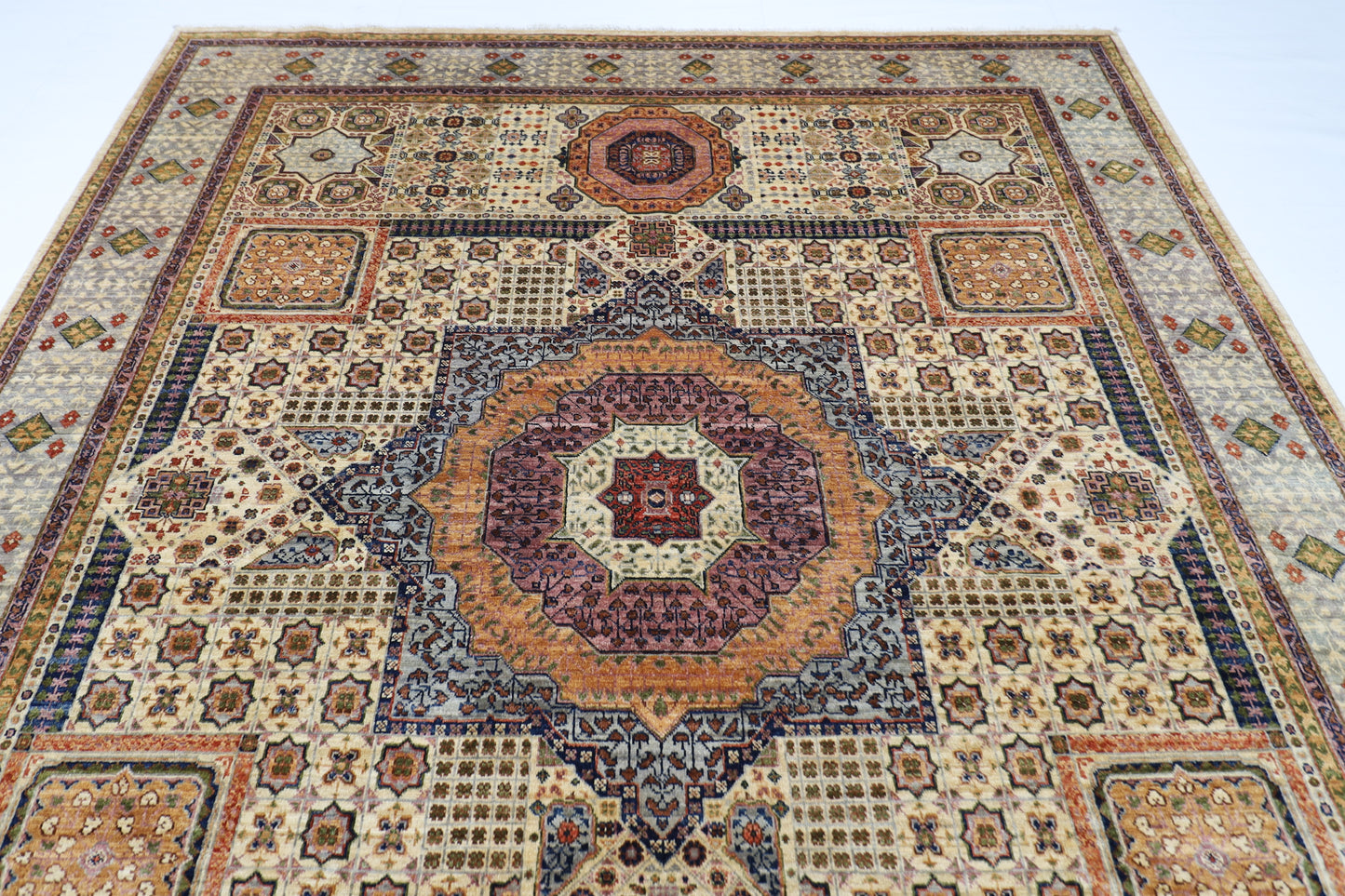 252 x 296 cm | Mamluk Beige Area Rug Afghan Hand Knotted Veg Dye Wool carpet