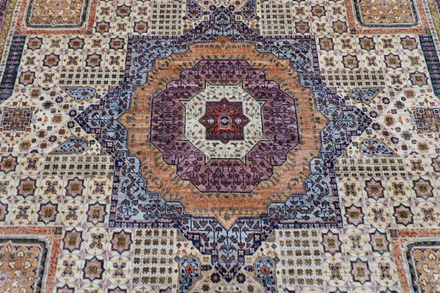 252 x 296 cm | Mamluk Beige Area Rug Afghan Hand Knotted Veg Dye Wool carpet