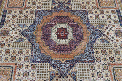 252 x 296 cm | Mamluk Beige Area Rug Afghan Hand Knotted Veg Dye Wool carpet