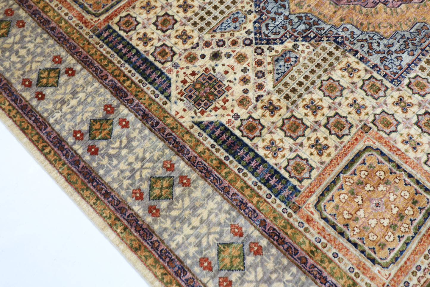 252 x 296 cm | Mamluk Beige Area Rug Afghan Hand Knotted Veg Dye Wool carpet