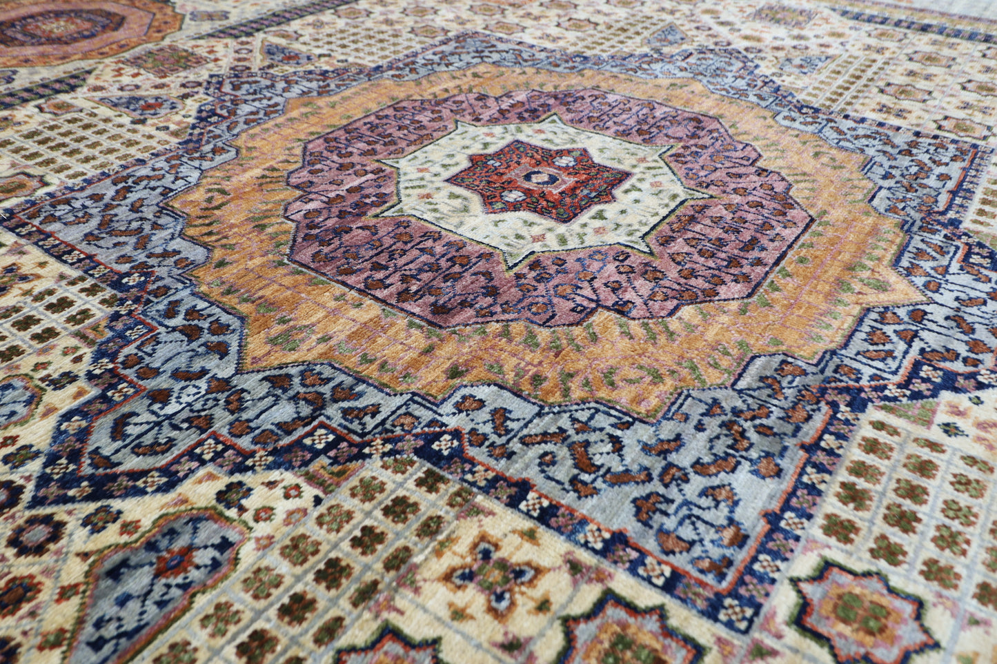 252 x 296 cm | Mamluk Beige Area Rug Afghan Hand Knotted Veg Dye Wool carpet