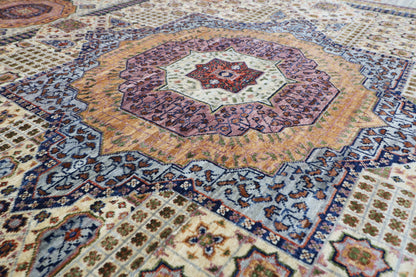 252 x 296 cm | Mamluk Beige Area Rug Afghan Hand Knotted Veg Dye Wool carpet