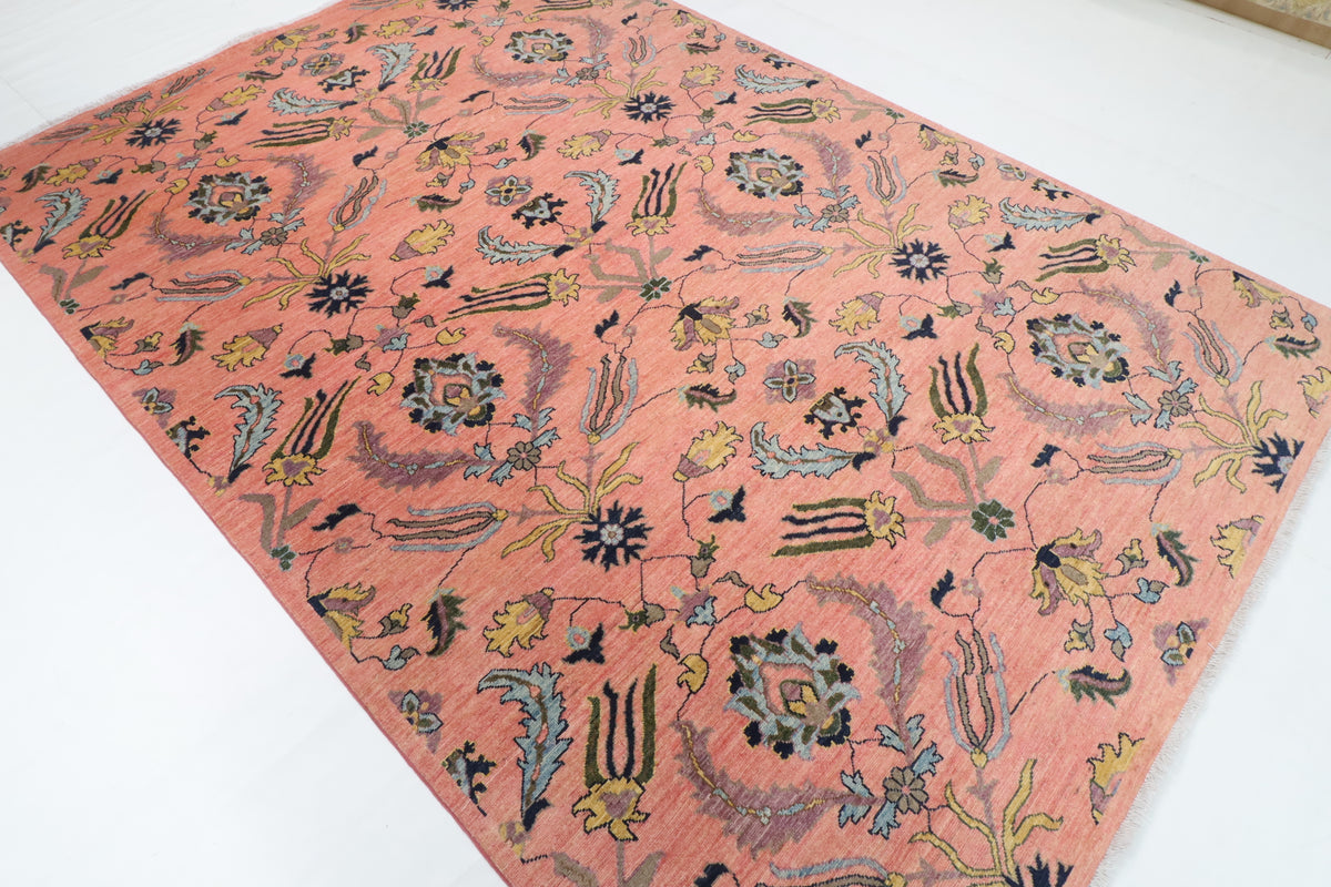 204 x 297 cm | Suzani Pink Hand Knotted Wool Afghan Carpet