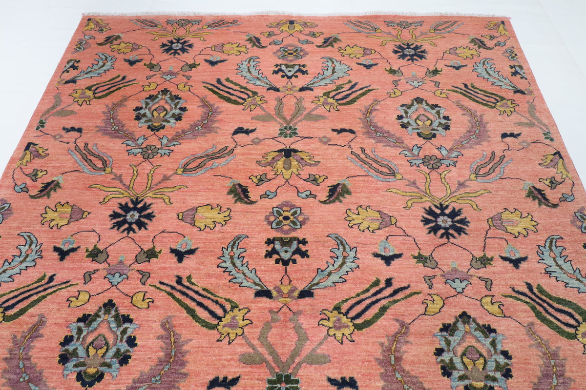 204 x 297 cm | Suzani Pink Hand Knotted Wool Afghan Carpet