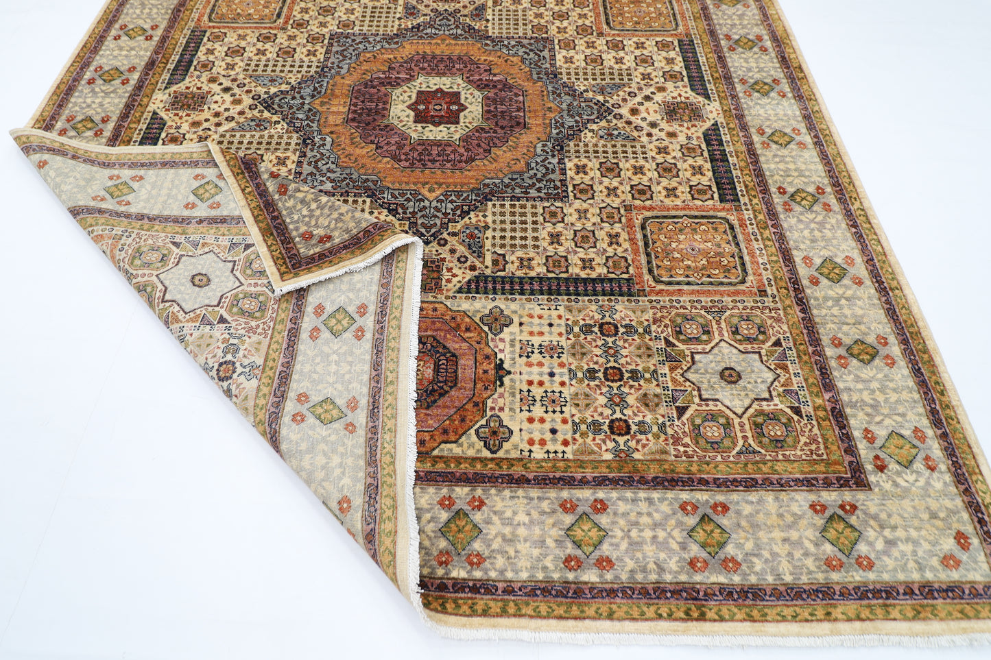 252 x 296 cm | Mamluk Beige Area Rug Afghan Hand Knotted Veg Dye Wool carpet