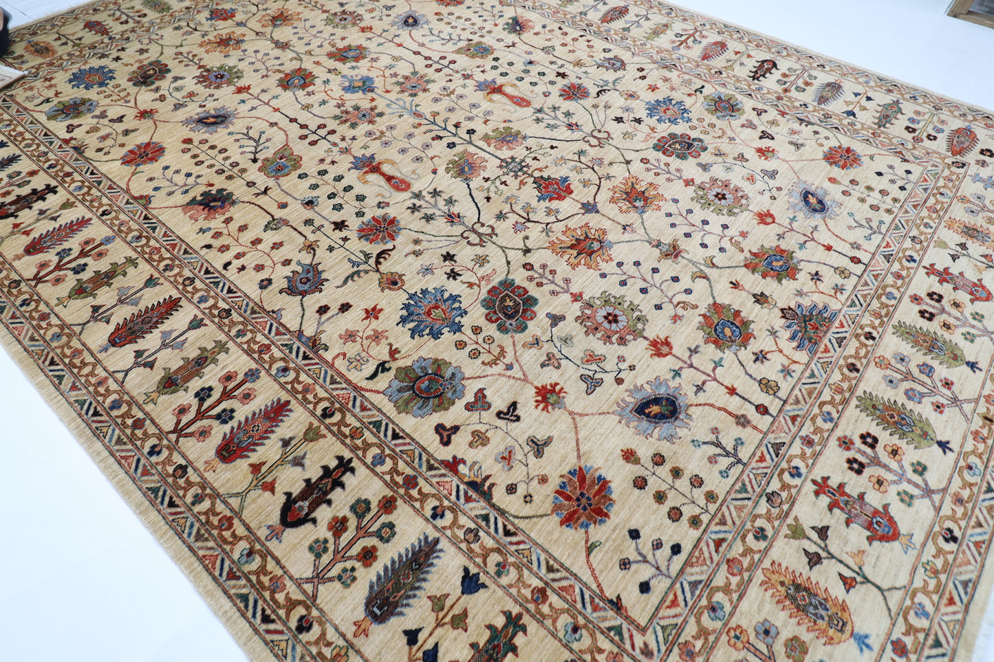 301 x 410 cm | Sultani Beige Area Rug Afghan Hand Knotted Veg Dye Wool carpet