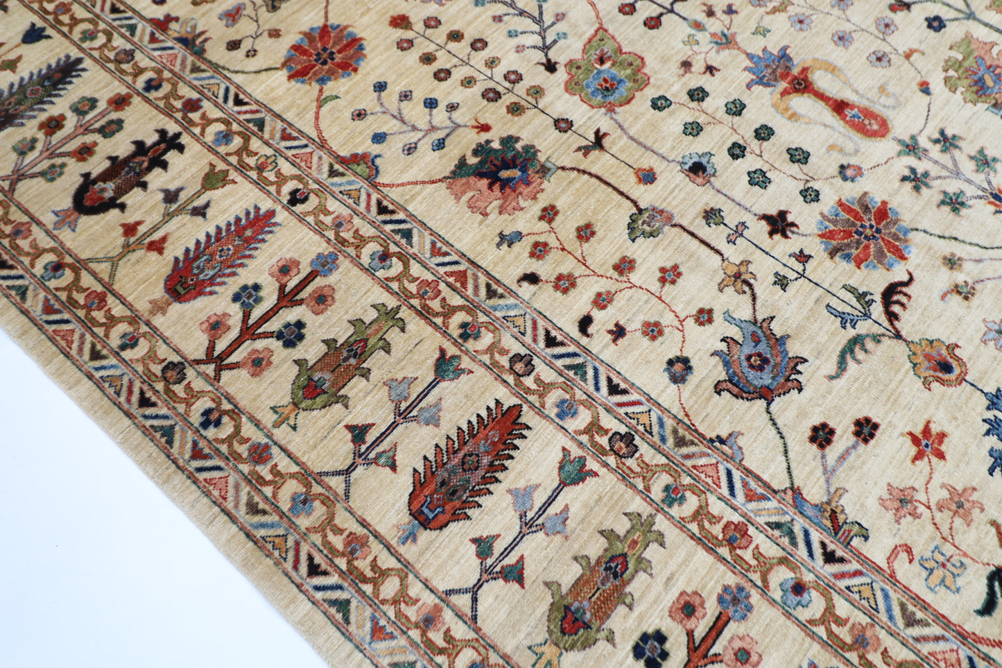 301 x 410 cm | Sultani Beige Area Rug Afghan Hand Knotted Veg Dye Wool carpet