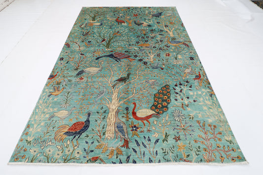 202 x 301 cm | Birds Tree of life Area Rug Afghan Hand Knotted Veg Dye Wool carpet