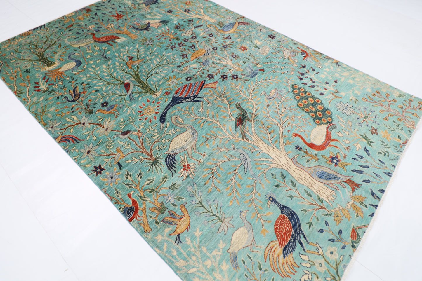 202 x 301 cm | Birds Tree of life Area Rug Afghan Hand Knotted Veg Dye Wool carpet