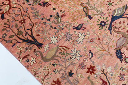 203 x 298 cm | Birds Pink Hand Knotted Wool Afghan Carpet