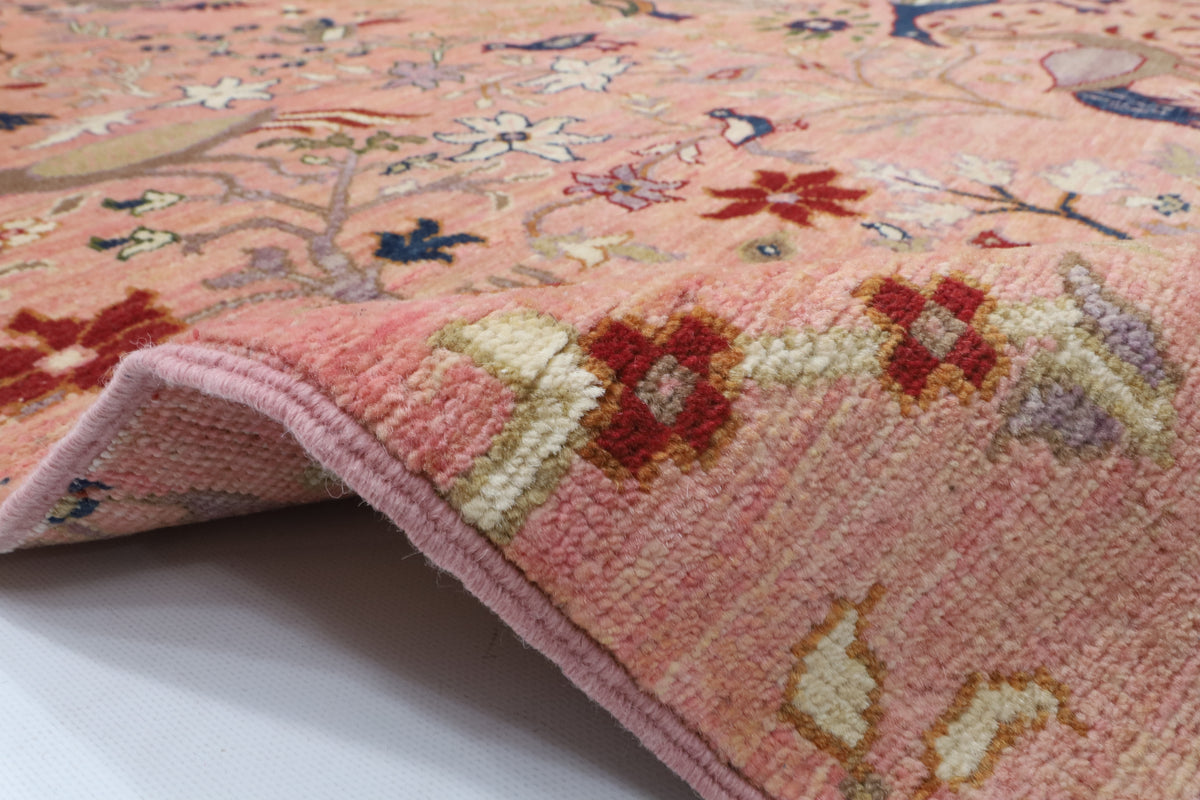 203 x 298 cm | Birds Pink Hand Knotted Wool Afghan Carpet
