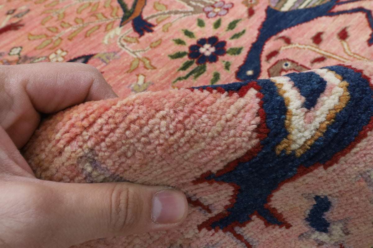 203 x 298 cm | Birds Pink Hand Knotted Wool Afghan Carpet