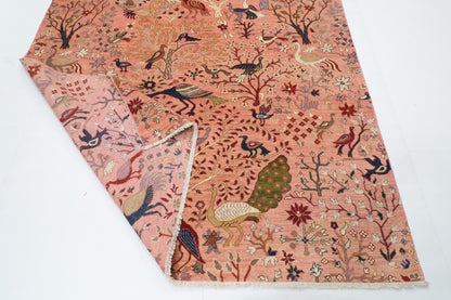203 x 298 cm | Birds Pink Hand Knotted Wool Afghan Carpet
