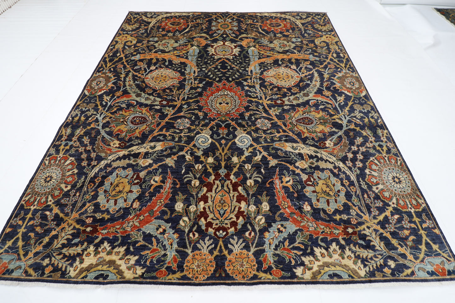 248 x 296 cm | Floral Blue Area Rug Afghan Hand Knotted Veg Dye Wool carpet