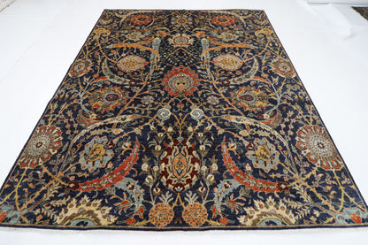 248 x 296 cm | Floral Blue Area Rug Afghan Hand Knotted Veg Dye Wool carpet