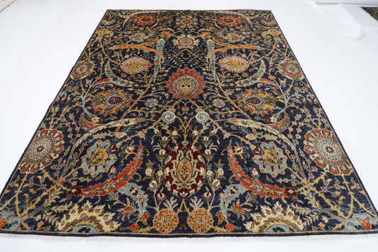 248 x 296 cm | Floral Blue Area Rug Afghan Hand Knotted Veg Dye Wool carpet