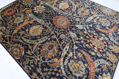 248 x 296 cm | Floral Blue Area Rug Afghan Hand Knotted Veg Dye Wool carpet