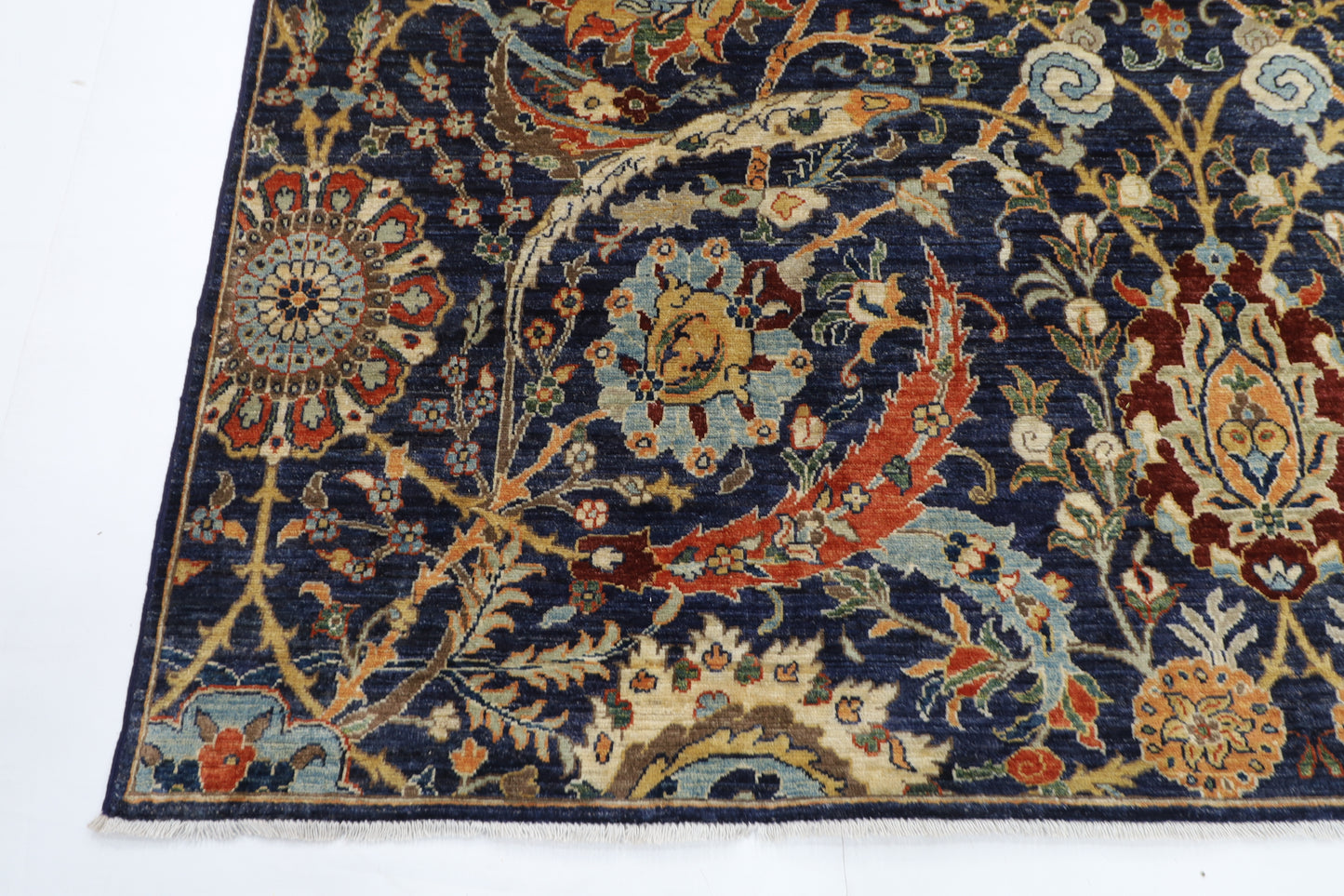 248 x 296 cm | Floral Blue Area Rug Afghan Hand Knotted Veg Dye Wool carpet