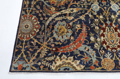 248 x 296 cm | Floral Blue Area Rug Afghan Hand Knotted Veg Dye Wool carpet