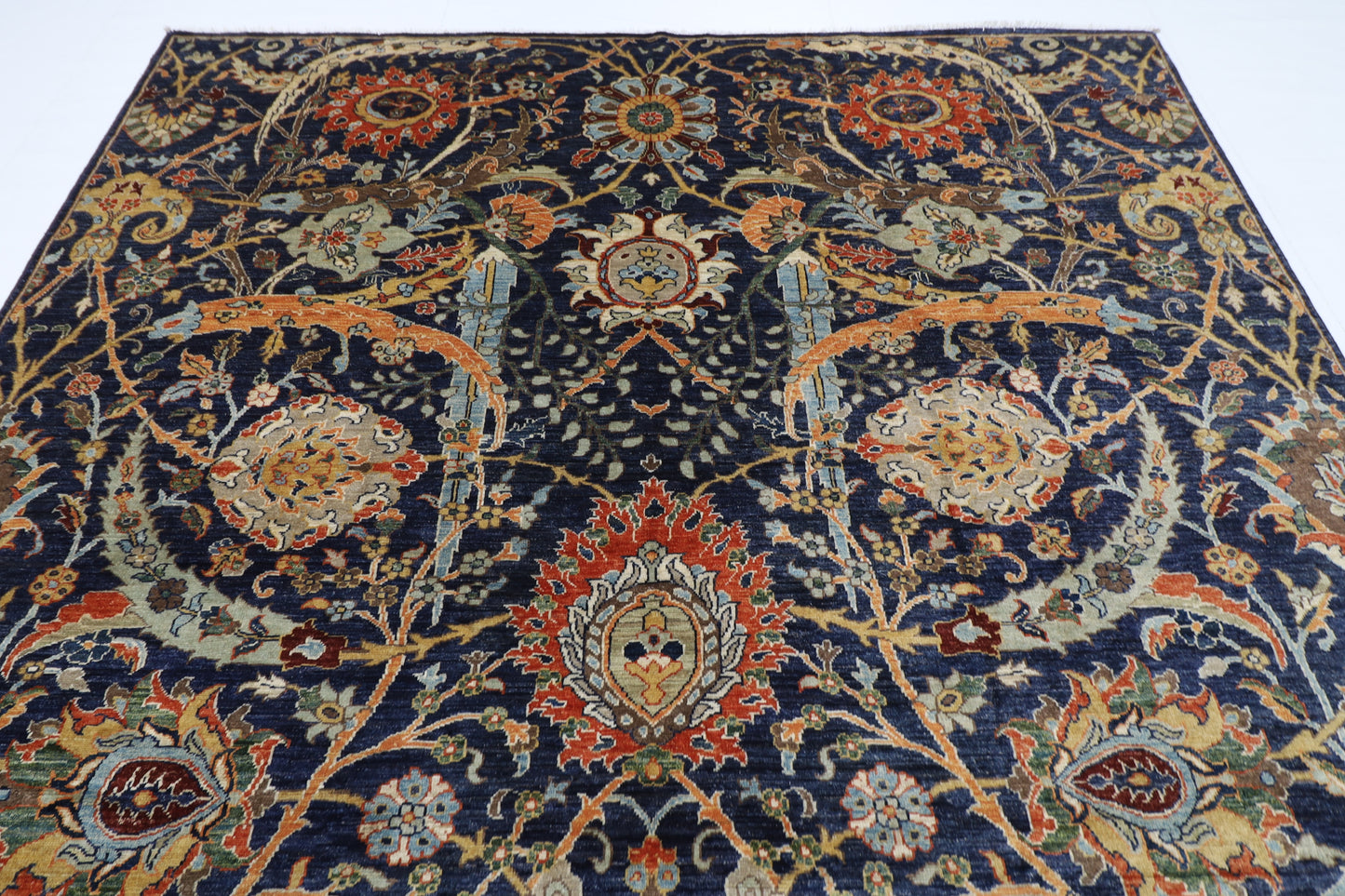 248 x 296 cm | Floral Blue Area Rug Afghan Hand Knotted Veg Dye Wool carpet