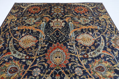 248 x 296 cm | Floral Blue Area Rug Afghan Hand Knotted Veg Dye Wool carpet