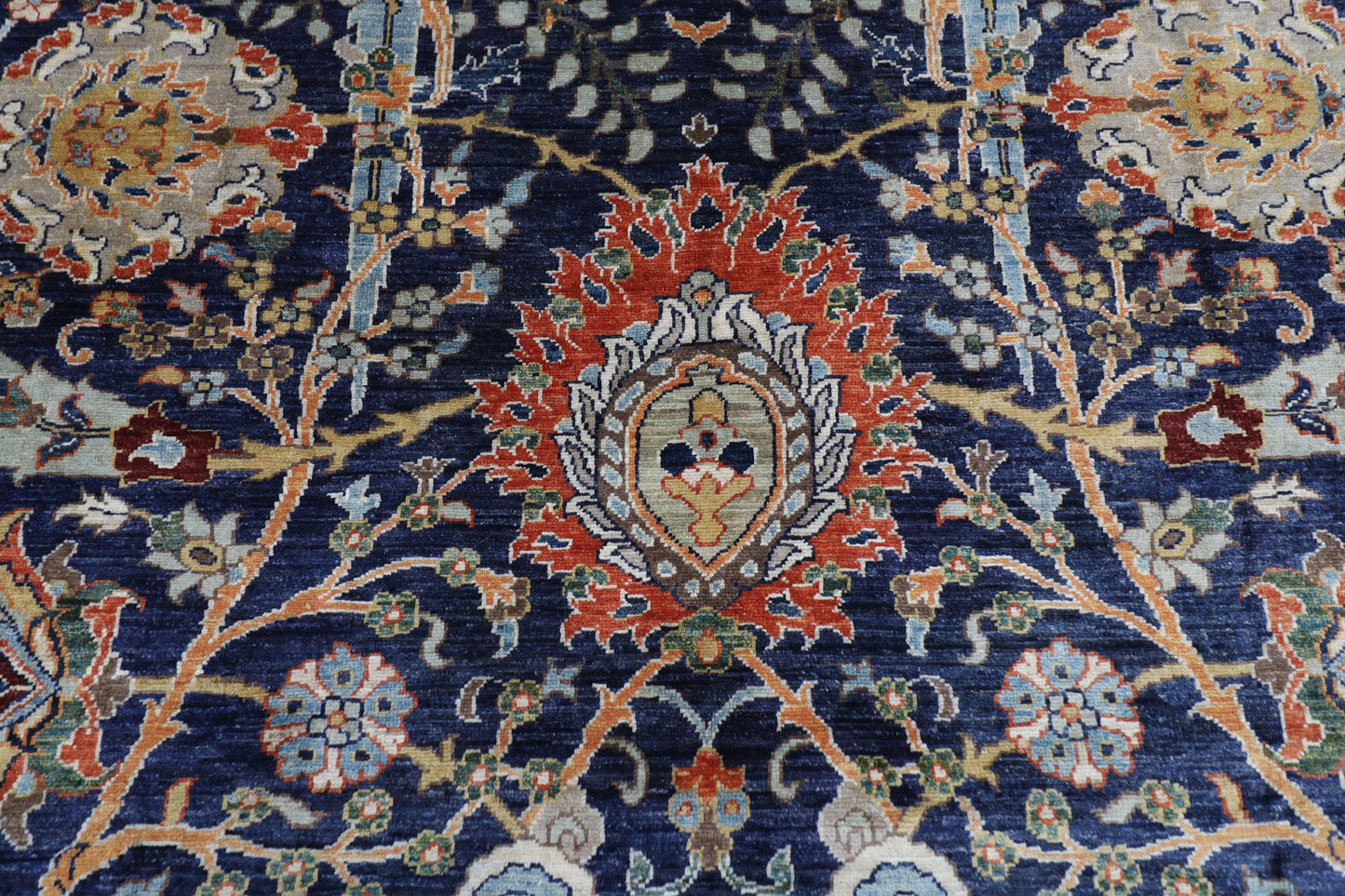 248 x 296 cm | Floral Blue Area Rug Afghan Hand Knotted Veg Dye Wool carpet