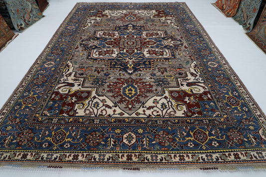 271 x 368 cm | Heriz Geometric Gray Area Rug Afghan Hand Knotted veg Dye Wool carpet