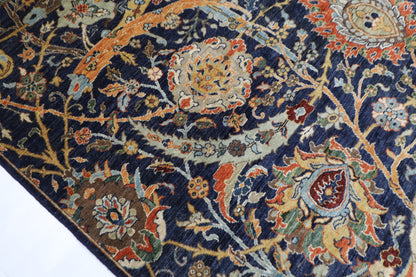 248 x 296 cm | Floral Blue Area Rug Afghan Hand Knotted Veg Dye Wool carpet