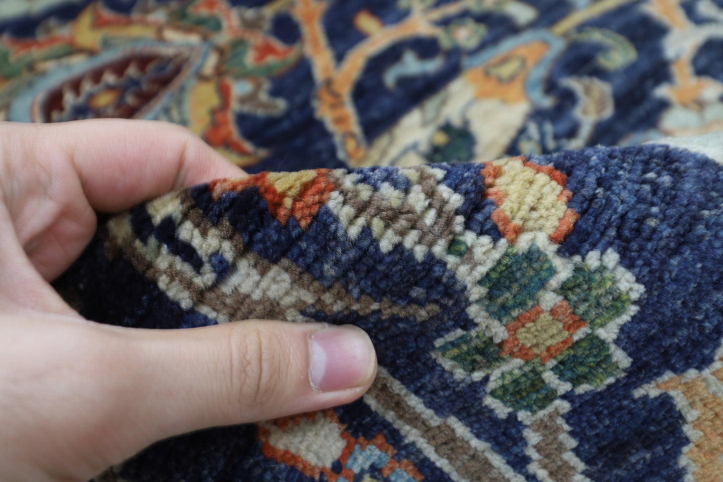 248 x 296 cm | Floral Blue Area Rug Afghan Hand Knotted Veg Dye Wool carpet