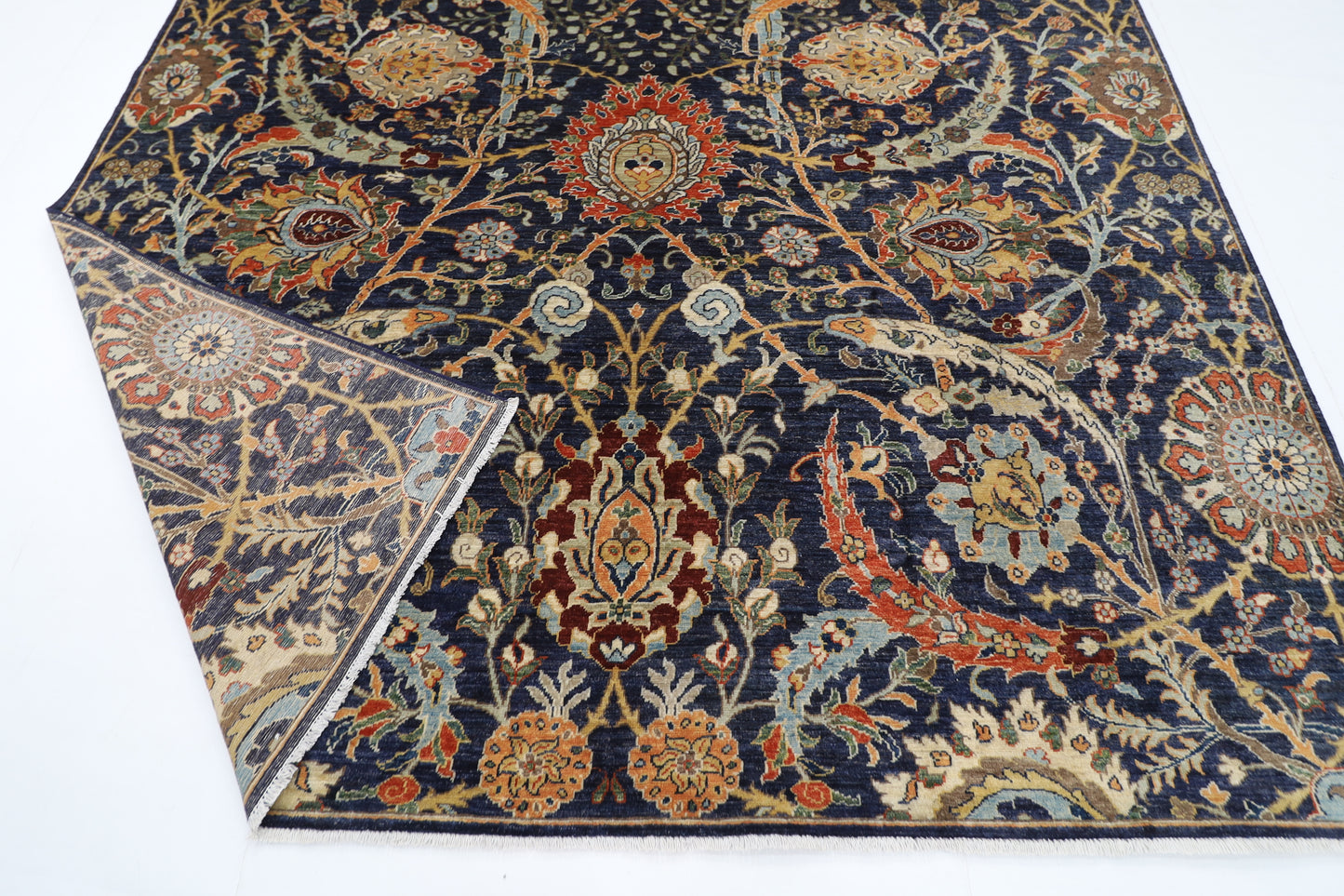 248 x 296 cm | Floral Blue Area Rug Afghan Hand Knotted Veg Dye Wool carpet
