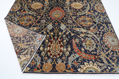 248 x 296 cm | Floral Blue Area Rug Afghan Hand Knotted Veg Dye Wool carpet