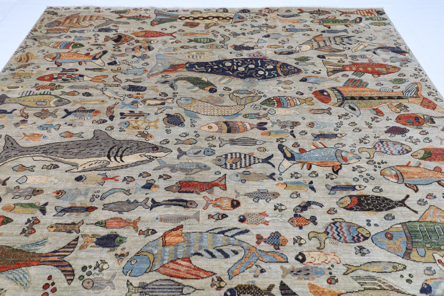 276 x 367 cm | Fish Design Area Rug Afghan Hand Knotted Veg Dye Wool carpet