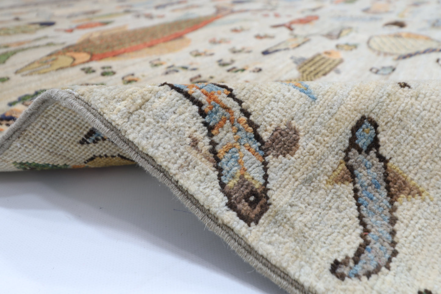 276 x 367 cm | Fish Design Area Rug Afghan Hand Knotted Veg Dye Wool carpet