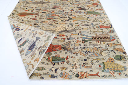 276 x 367 cm | Fish Design Area Rug Afghan Hand Knotted Veg Dye Wool carpet