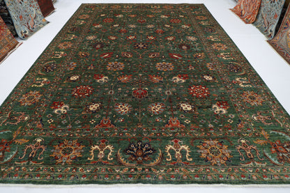 299 x 401 cm | floral Tribal green Area Rug Afghan Hand Knotted veg Dye Wool carpet