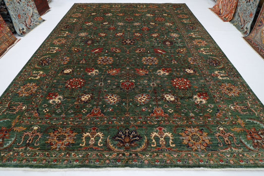 299 x 401 cm | floral Tribal green Area Rug Afghan Hand Knotted veg Dye Wool carpet