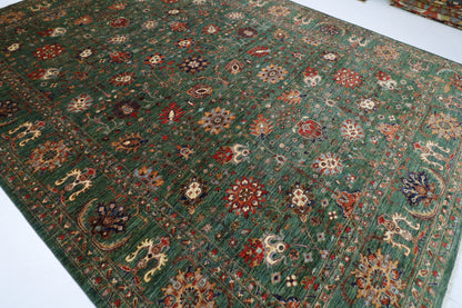 299 x 401 cm | floral Tribal green Area Rug Afghan Hand Knotted veg Dye Wool carpet