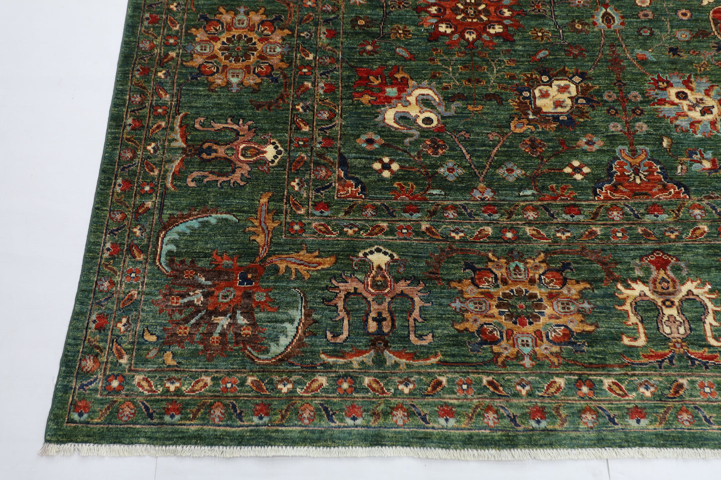 299 x 401 cm | floral Tribal green Area Rug Afghan Hand Knotted veg Dye Wool carpet