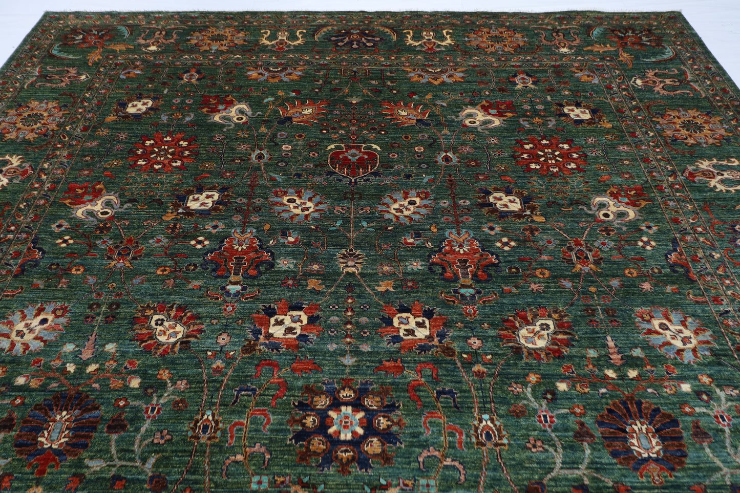 299 x 401 cm | floral Tribal green Area Rug Afghan Hand Knotted veg Dye Wool carpet