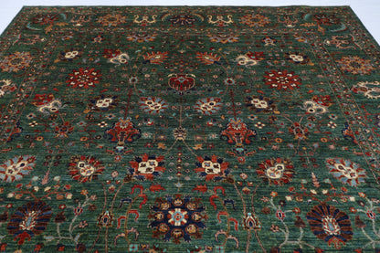 299 x 401 cm | floral Tribal green Area Rug Afghan Hand Knotted veg Dye Wool carpet