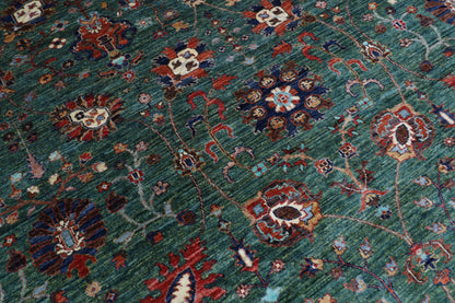 299 x 401 cm | floral Tribal green Area Rug Afghan Hand Knotted veg Dye Wool carpet