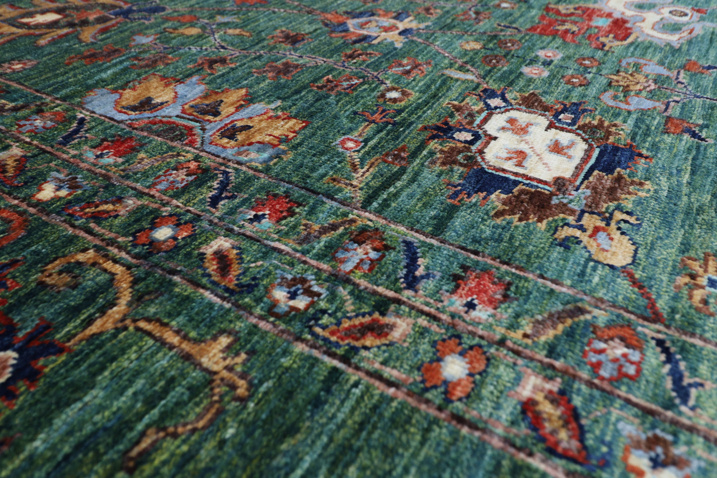 299 x 401 cm | floral Tribal green Area Rug Afghan Hand Knotted veg Dye Wool carpet